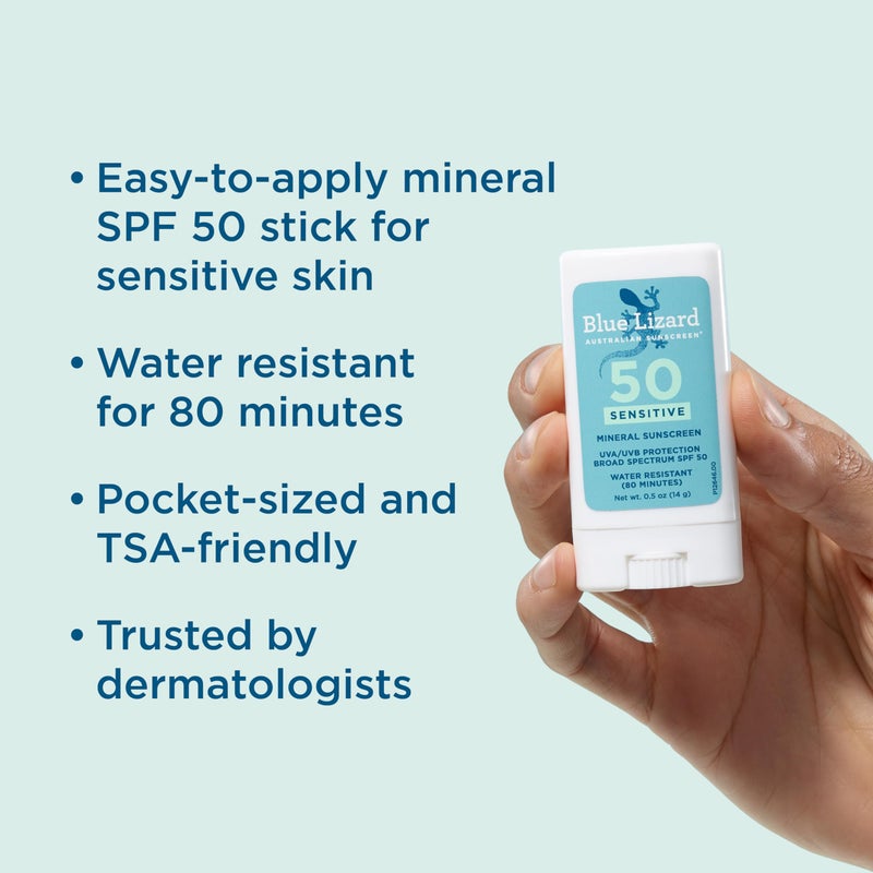 BLUE LIZARD Sensitive Mineral Sunscreen Stick with Zinc Oxide, SPF 50+, Water Resistant, UVA UVB Protection Easy to Apply, Fragrance Free, 0.5 Oz - Image 2